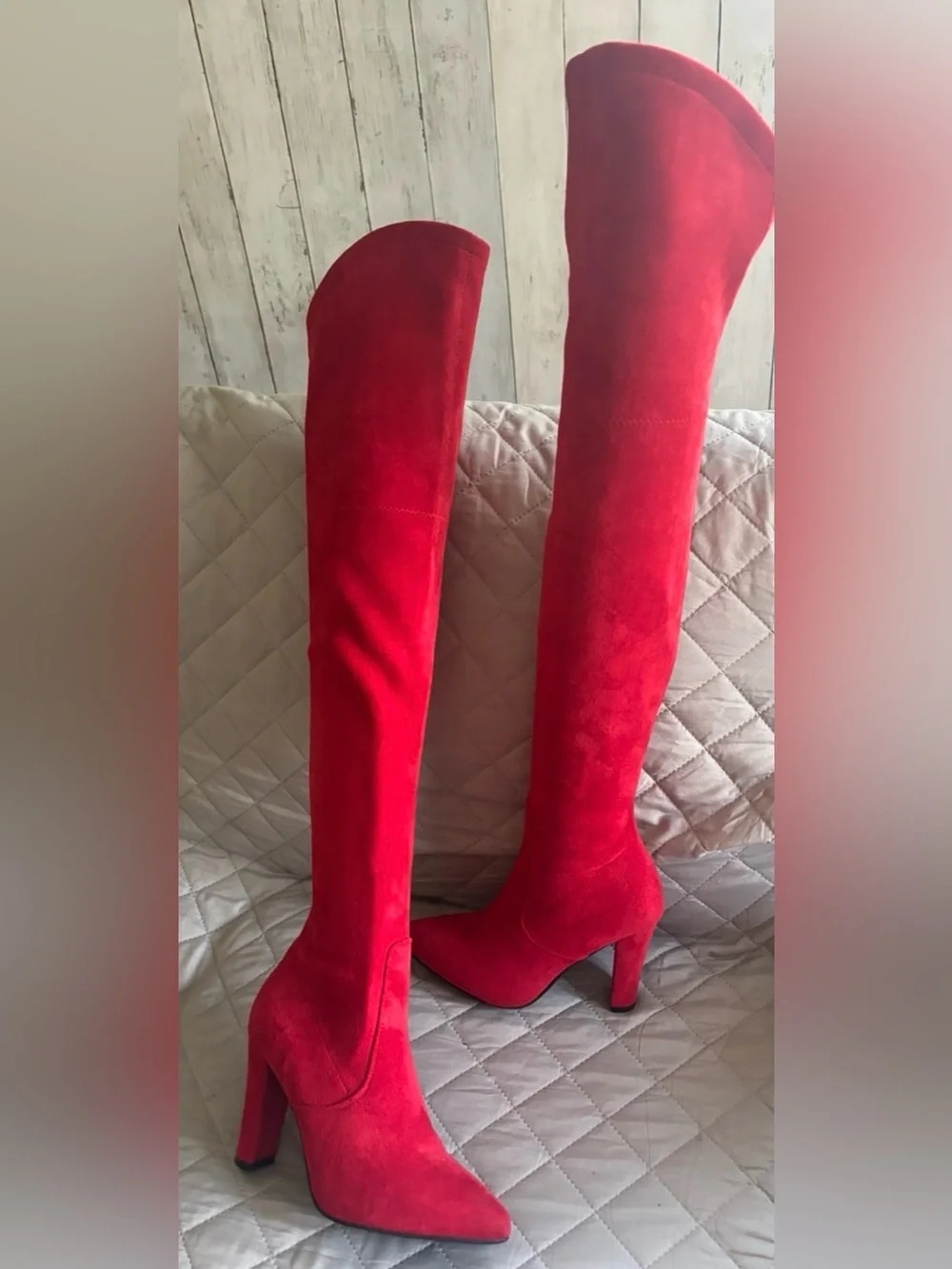 Red Suede Over-the-Knee Boots for Women